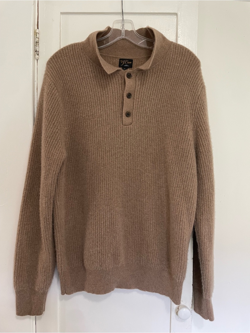 J. Crew Men’s Ribbed cashmere Polo Sweater - Tan large